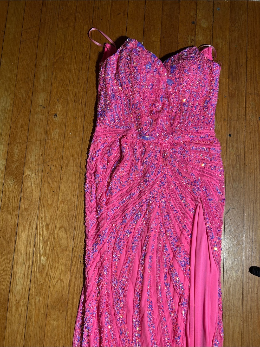 Ashley Lauren, #11236 Strapless Bright Pink Floral Sequin Gown. Women Size 16 - Picture 6 of 14